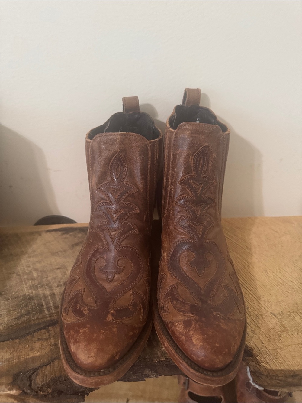 LIBERTY Black Brown Embroidered Leather Ankle Cowboy Boots
